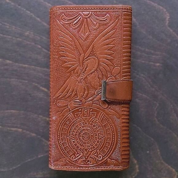 Vtg Mexican hazel tooled leather trifold clutch wallet - Picture 2 of 10